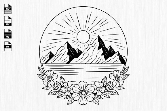 Floral Mountain Svg,Nature Landscape Svg